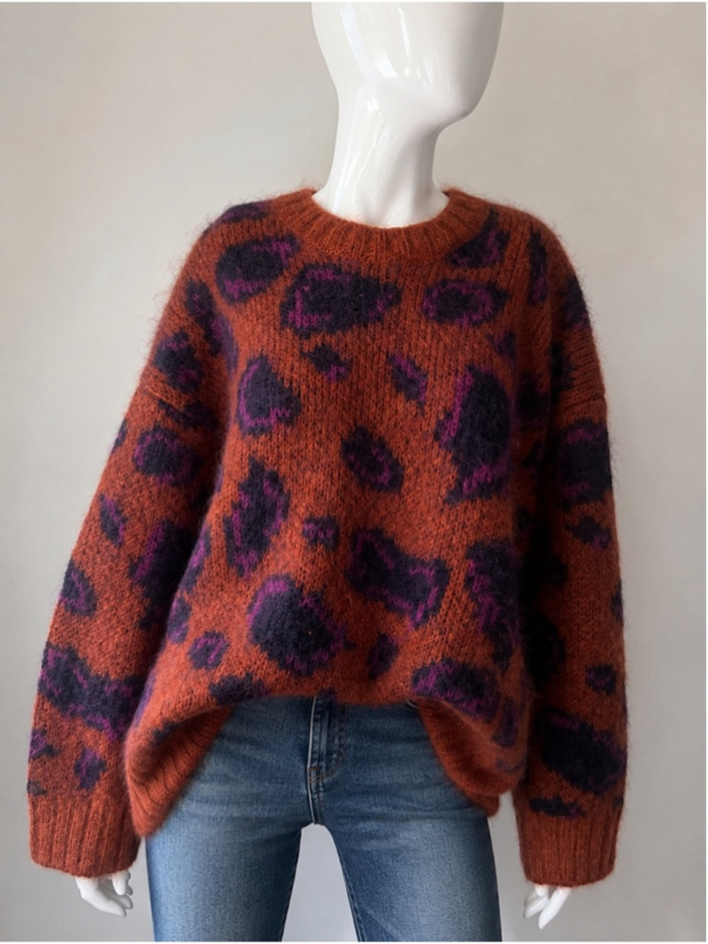 COS Leopard Print Fuzzy Knit Sweater Medium Oversized mohair wool Minimalist - Picture 2 of 6
